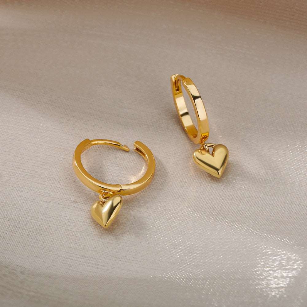 Gothic Heart Gold Hoop Earrings