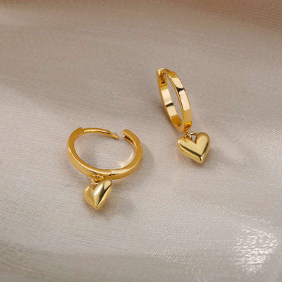 Gothic Heart Gold Hoop Earrings