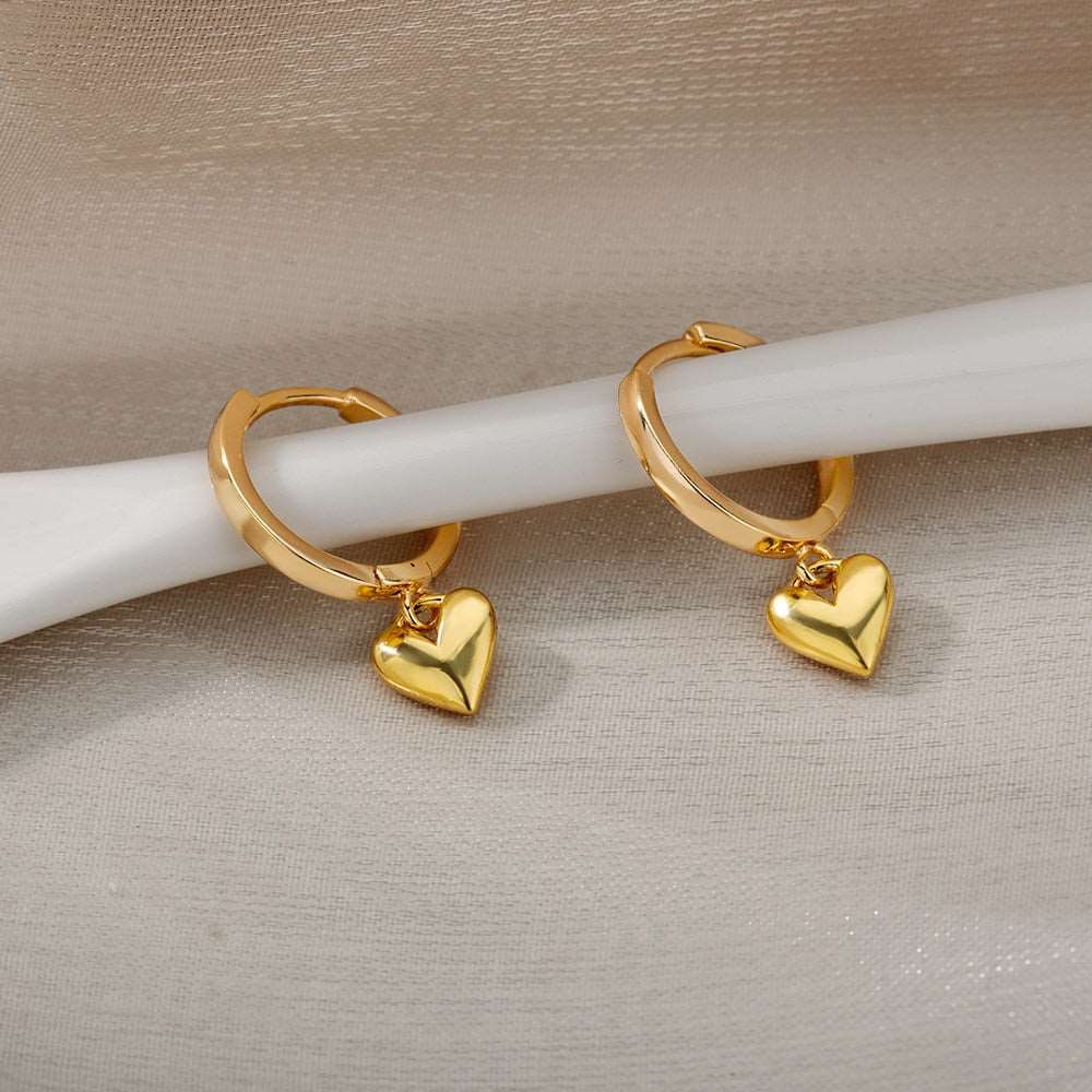Gothic Heart Gold Hoop Earrings