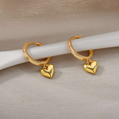 Gothic Heart Gold Hoop Earrings