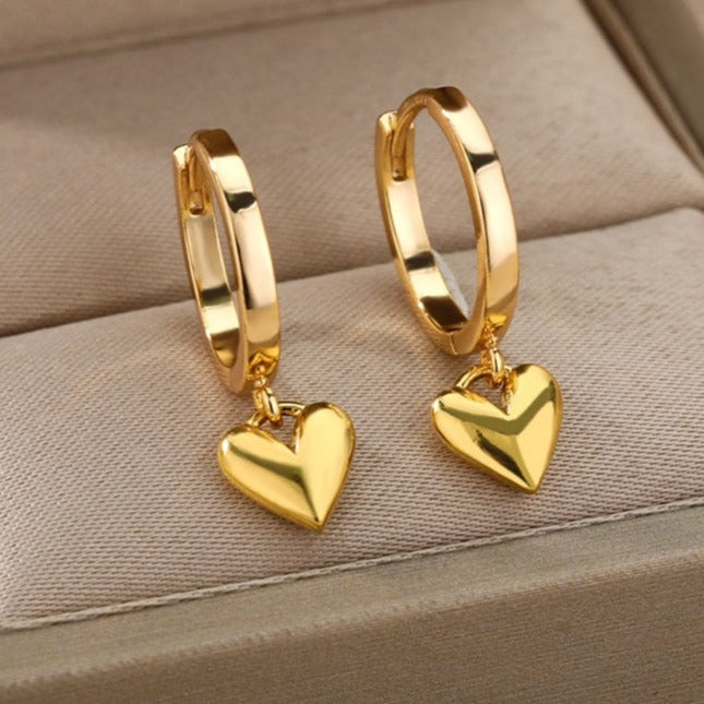 Gothic Heart Gold Hoop Earrings - YORNEKINTL