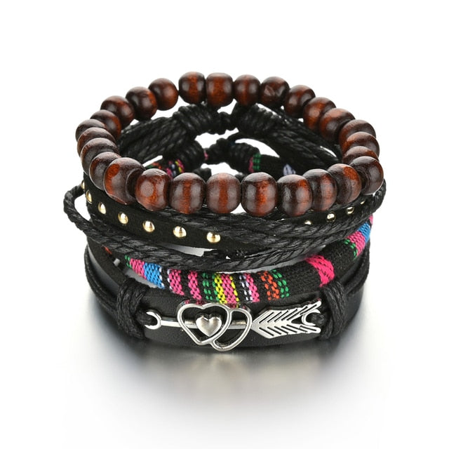 3/4Pcs/Set Braided Wrap Leather Bracelets - YORNEKINTL