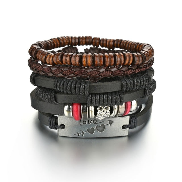 3/4Pcs/Set Braided Wrap Leather Bracelets - YORNEKINTL