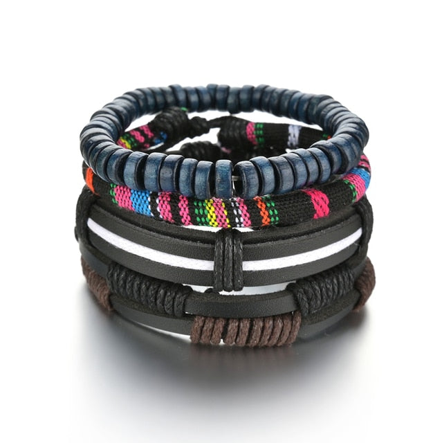 3/4Pcs/Set Braided Wrap Leather Bracelets - YORNEKINTL