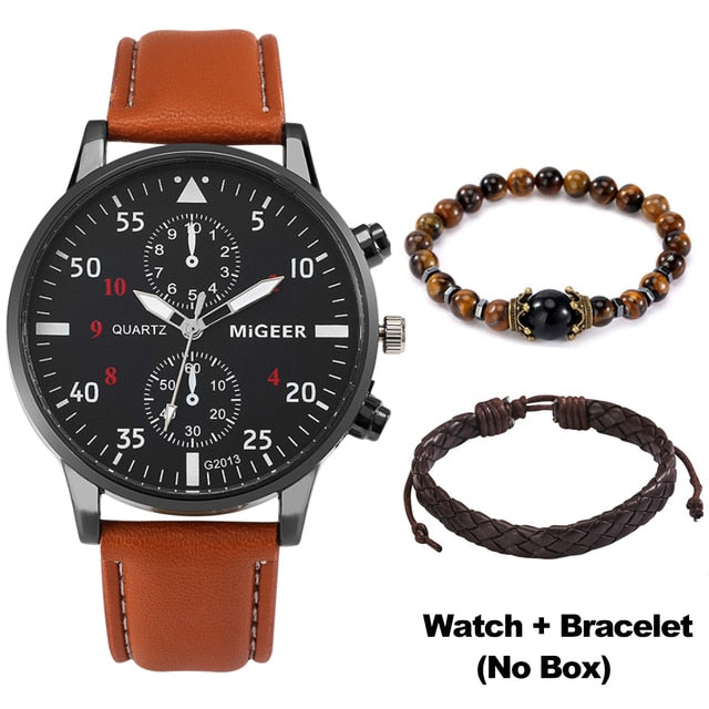 Mens Luxury Leather Watch Bracelet Set - YORNEKINTL