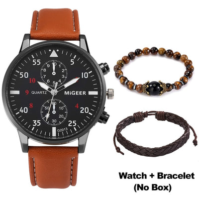 Mens Luxury Leather Watch Bracelet Set - YORNEKINTL