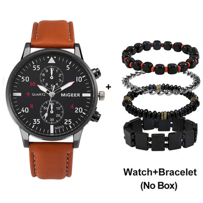 Mens Luxury Leather Watch Bracelet Set - YORNEKINTL