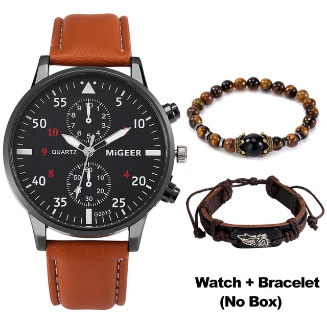 Mens Luxury Leather Watch Bracelet Set - YORNEKINTL