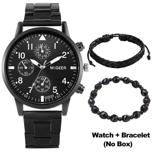 Mens Luxury Leather Watch Bracelet Set - YORNEKINTL
