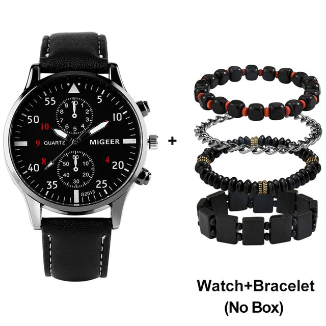 Mens Luxury Leather Watch Bracelet Set - YORNEKINTL