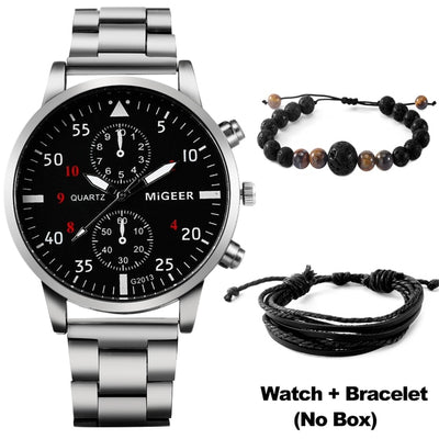 Mens Luxury Leather Watch Bracelet Set - YORNEKINTL