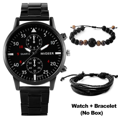Mens Luxury Leather Watch Bracelet Set - YORNEKINTL
