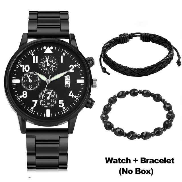 Mens Luxury Leather Watch Bracelet Set - YORNEKINTL