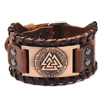 Metal Leather Viking Rune Bracelet