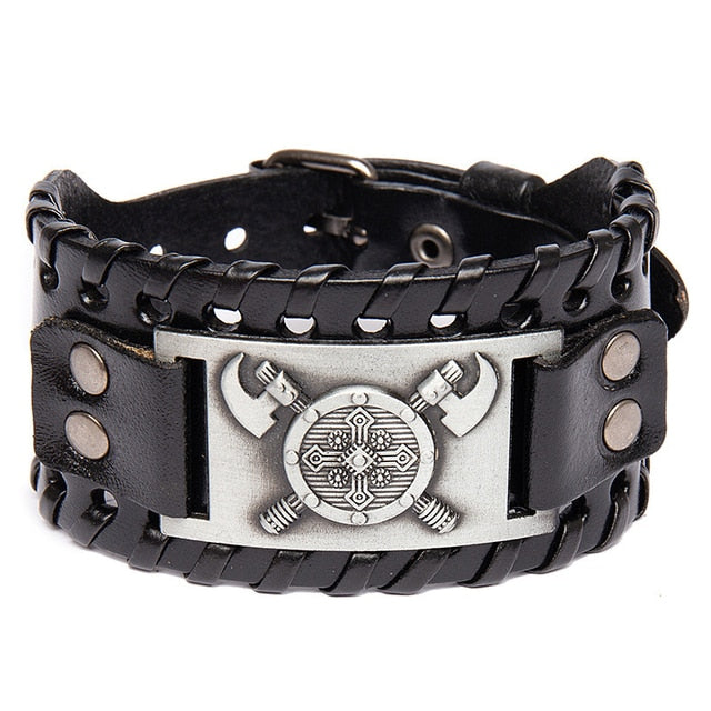 Metal Leather Viking Rune Bracelet - YORNEKINTL