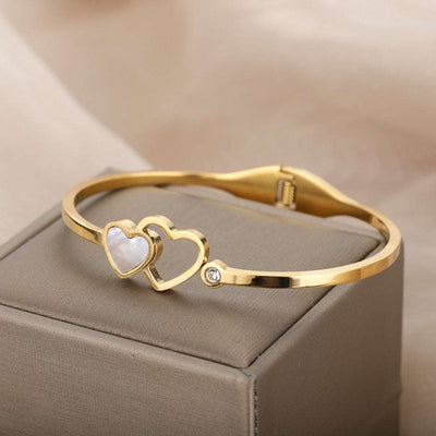 Stainless Steel Double Heart Bangles