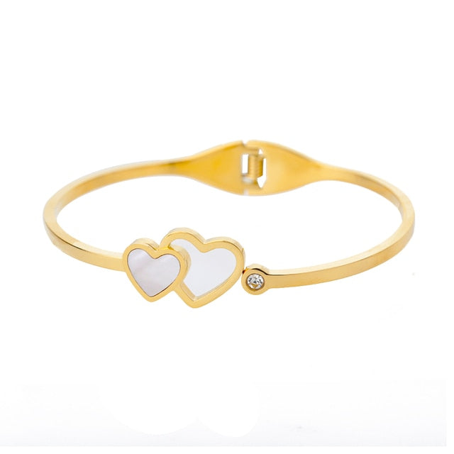 Stainless Steel Double Heart Bangles - YORNEKINTL