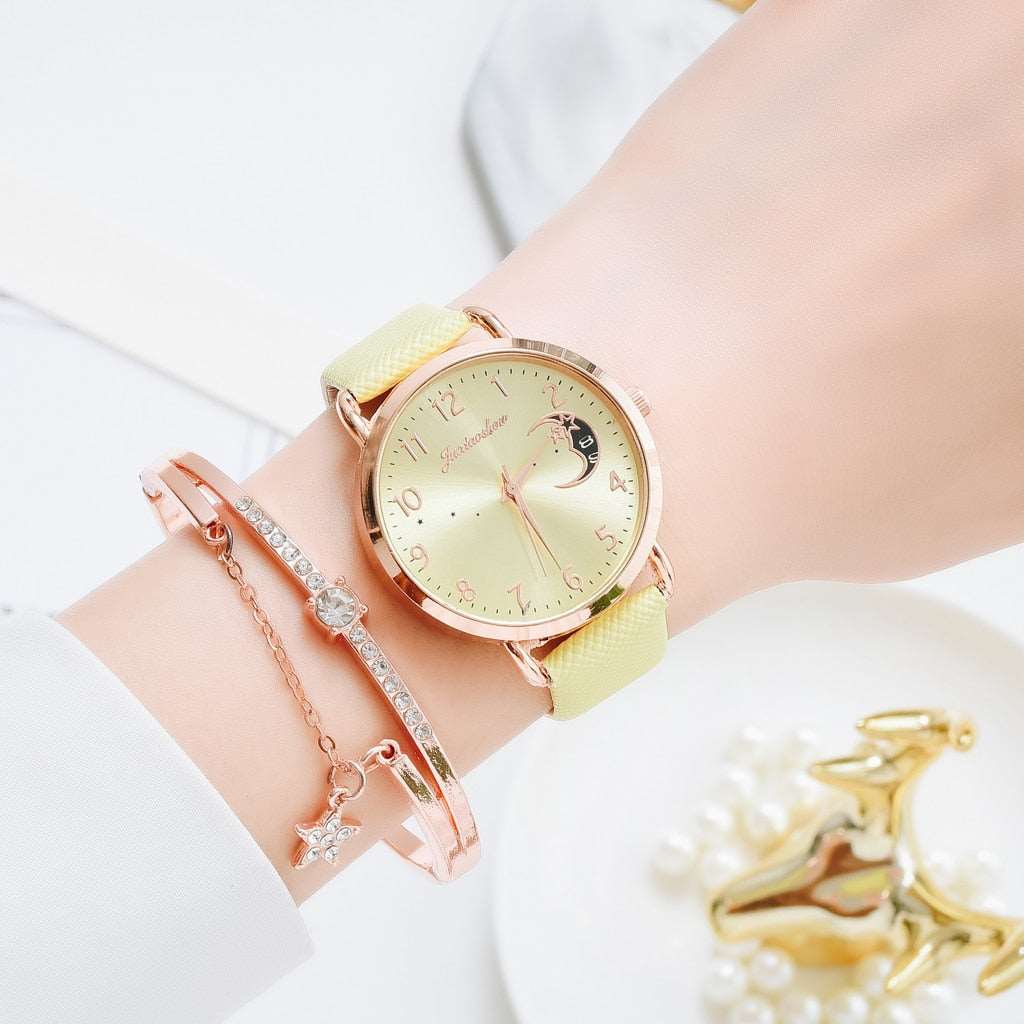 Leather Band Moon Dial Watch