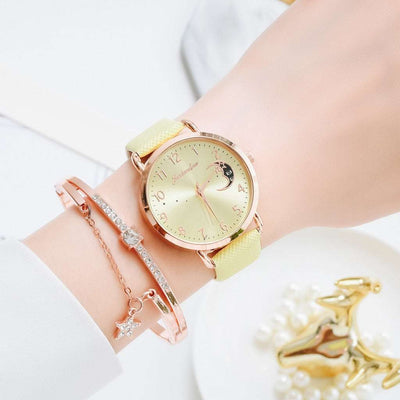 Leather Band Moon Dial Watch